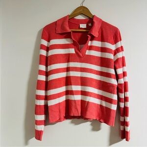 Cyrus Coral and White Striped Women's Polo Sweatshirt